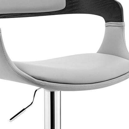 Gray And Silver Fabric And Iron Low Back Adjustable Height Swivel Bar Chair
