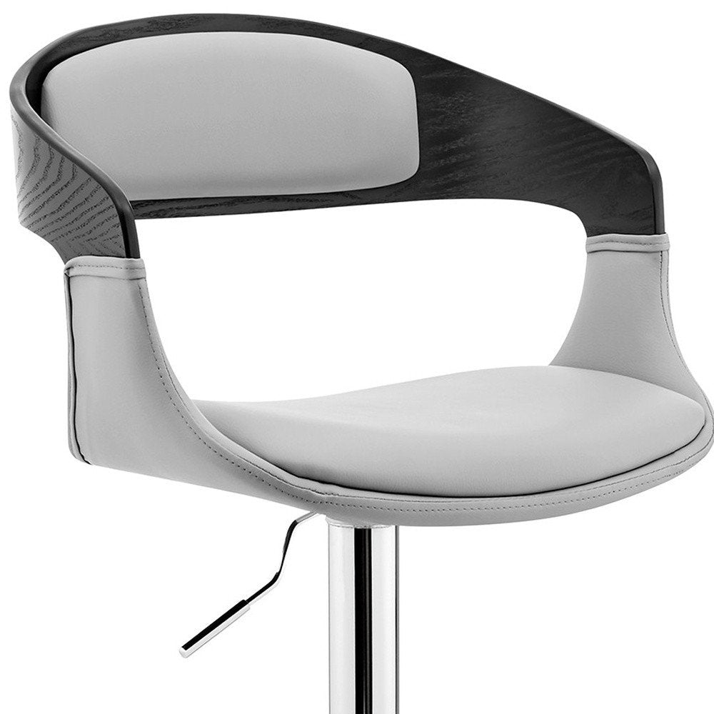 Gray And Silver Fabric And Iron Low Back Adjustable Height Swivel Bar Chair