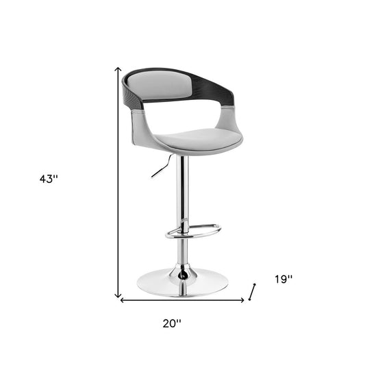 Gray And Silver Fabric And Iron Low Back Adjustable Height Swivel Bar Chair