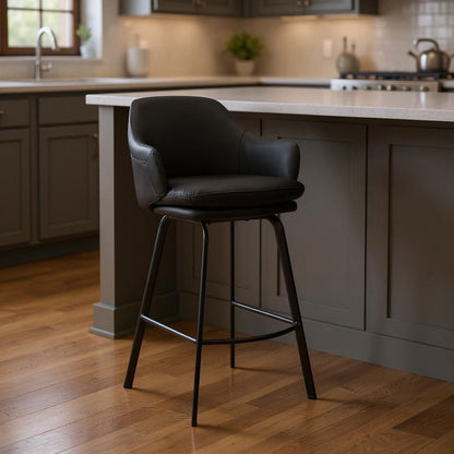 26" Black Iron Swivel Low Back Counter Height Bar Chair