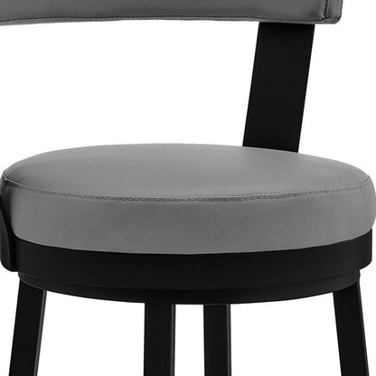 26" Gray and Black Fabric and Iron Counter Height Swivel Bar Chair
