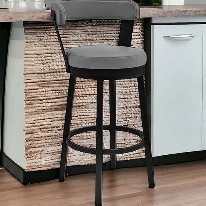 26" Gray and Black Fabric and Iron Counter Height Swivel Bar Chair