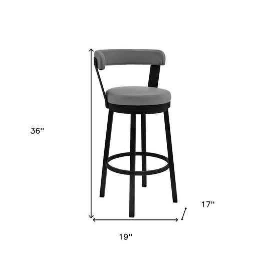 26" Gray And Black Fabric And Iron Counter Height Swivel Bar Chair