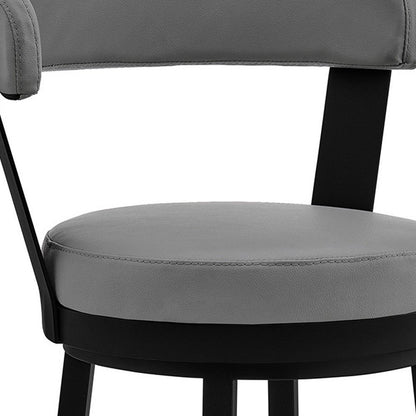 30" Gray And Black Fabric And Iron Bar Height Swivel Bar Chair