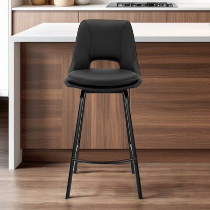 30" Black Faux Leather and Iron Bar Height Swivel Bar Chair