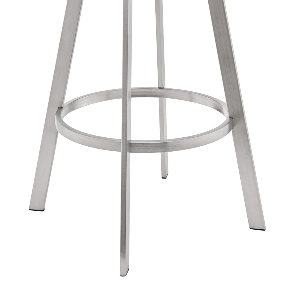29" White And Silver Fabric And Iron Low Back Bar Height Swivel Bar Chair