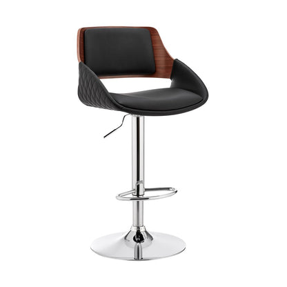 Black And Silver Fabric And Iron Low Back Adjustable Height Swivel Bar Chair