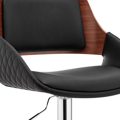 Black And Silver Fabric And Iron Low Back Adjustable Height Swivel Bar Chair