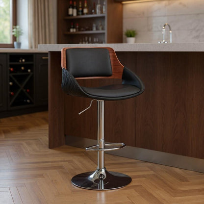 Black And Silver Fabric And Iron Low Back Adjustable Height Swivel Bar Chair