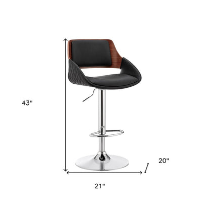 Black And Silver Fabric And Iron Low Back Adjustable Height Swivel Bar Chair
