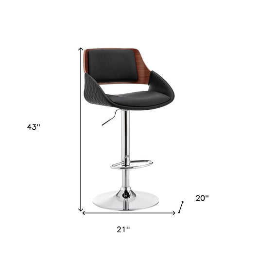 Black And Silver Fabric And Iron Low Back Adjustable Height Swivel Bar Chair