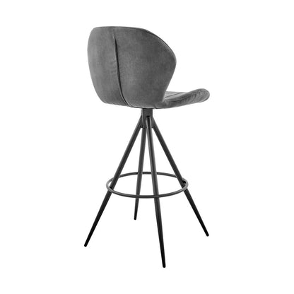 30" Charcoal And Black Fabric Microfiber And Microsuede And Iron Bar Height Bar Chair