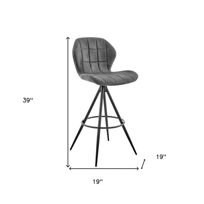 30" Charcoal And Black Fabric Microfiber And Microsuede And Iron Bar Height Bar Chair