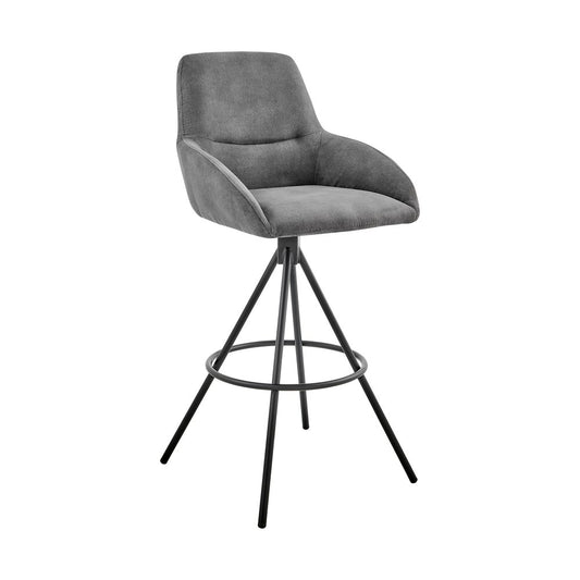 26" Charcoal And Black Fabric And Iron Counter Height Bar Chair