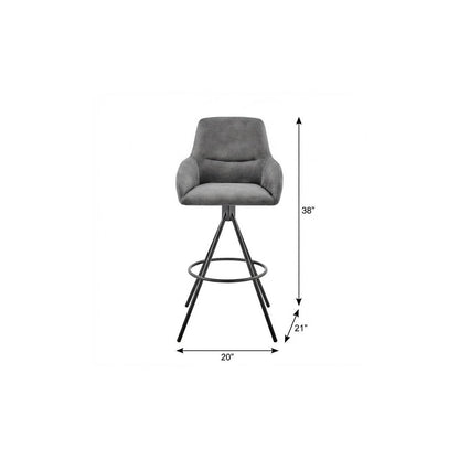 26" Charcoal And Black Iron Counter Height Bar Chair
