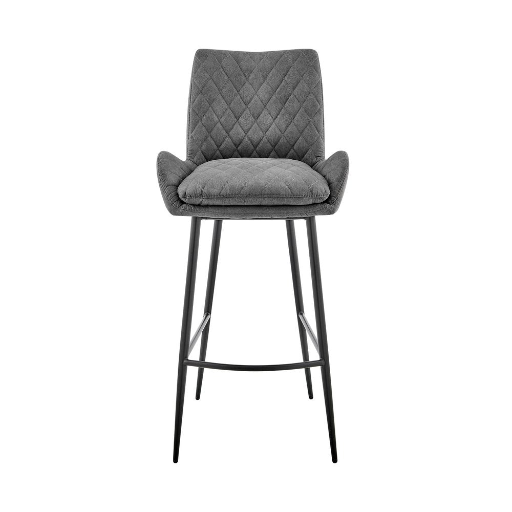 26" Charcoal And Black Fabric And Iron Counter Height Bar Chair