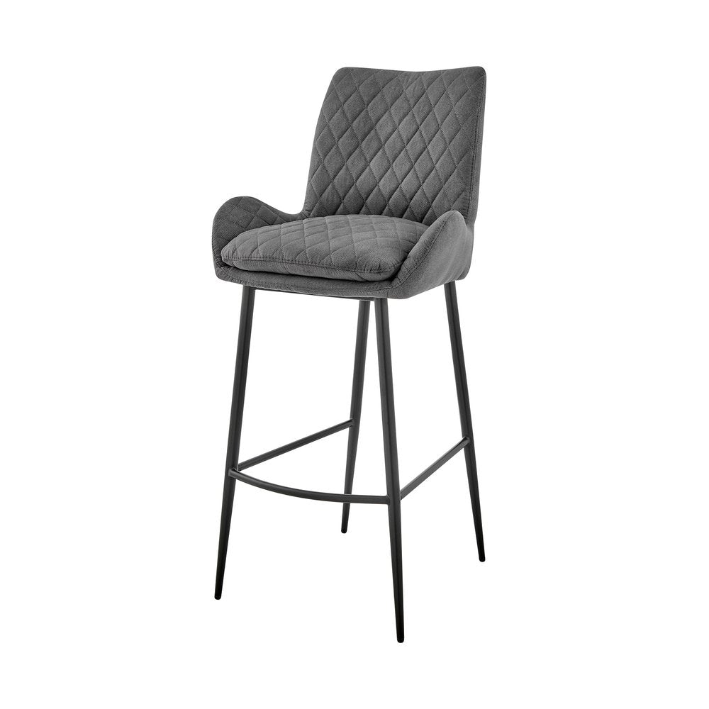 26" Charcoal And Black Fabric And Iron Counter Height Bar Chair