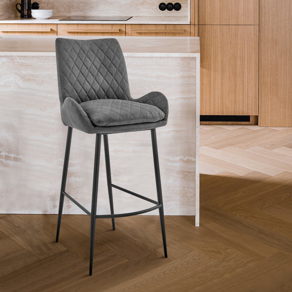 31" Charcoal And Black Fabric And Iron Bar Height Bar Chair