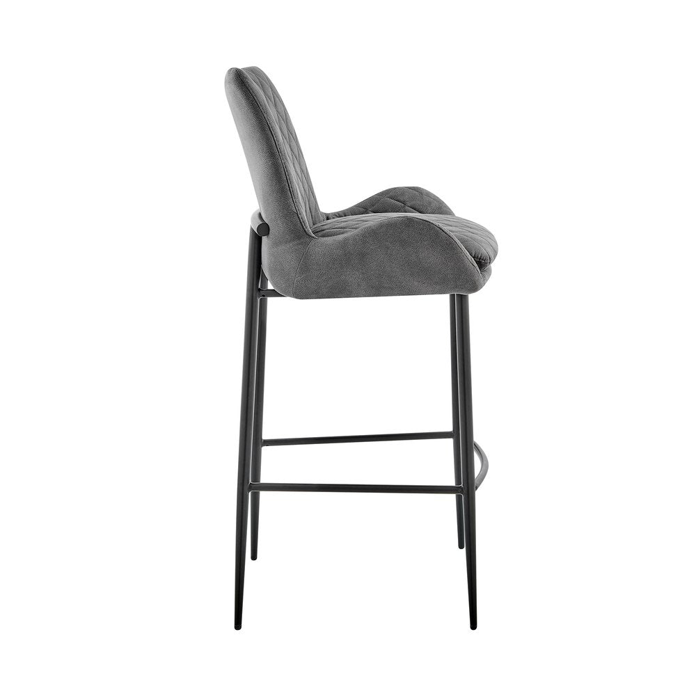 31" Charcoal And Black Fabric And Iron Bar Height Bar Chair