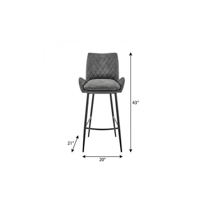 31" Charcoal And Black Fabric And Iron Bar Height Bar Chair