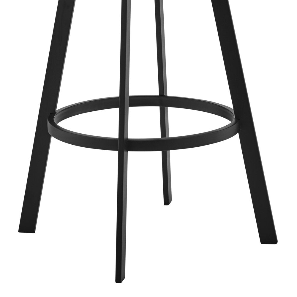 26" Gray And Black Faux Leather And Fabric And Iron Low Back Counter Height Swivel Bar Chair