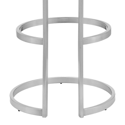 30" Gray And Silver Faux Leather And Fabric And Iron Backless Bar Height Swivel Bar Chair
