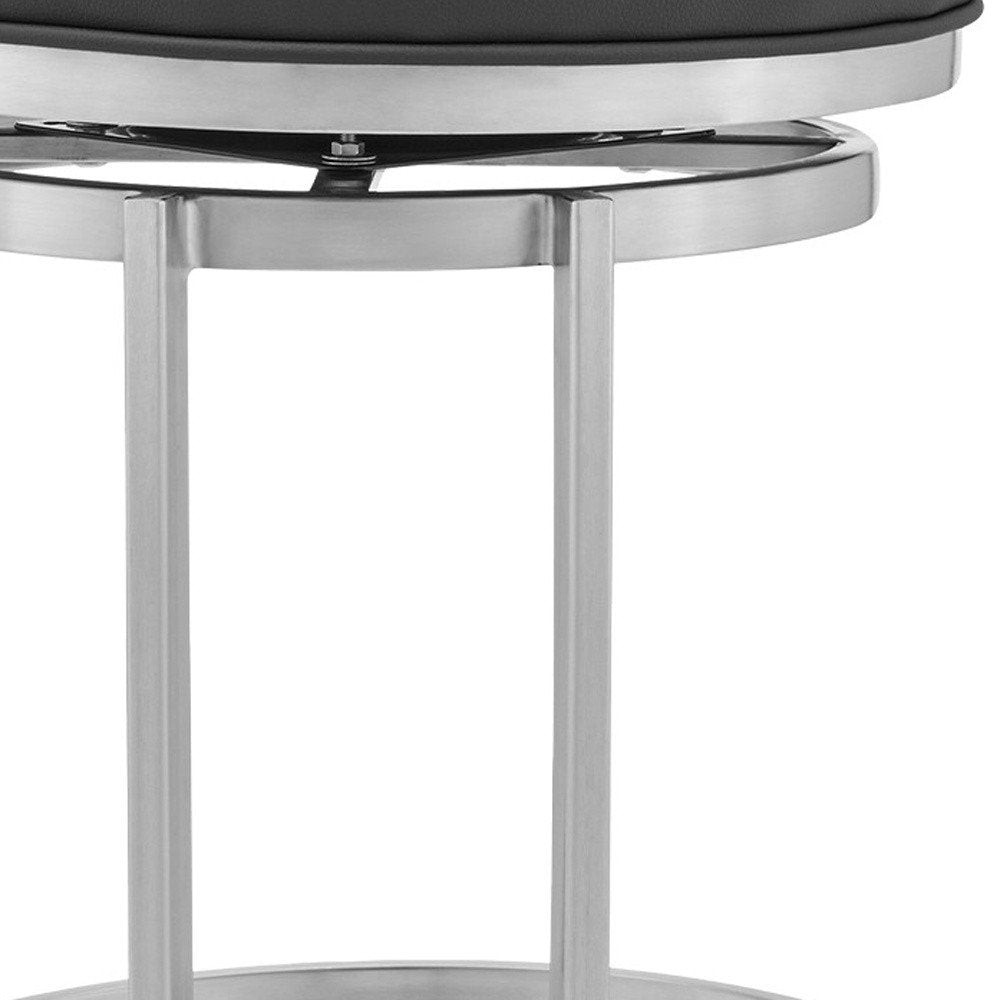 30" Gray And Silver Faux Leather And Fabric And Iron Backless Bar Height Swivel Bar Chair