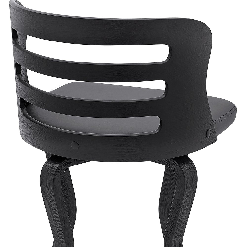 25" Gray And Black Faux Leather And Fabric And Iron Low Back Counter Height Swivel Bar Chair