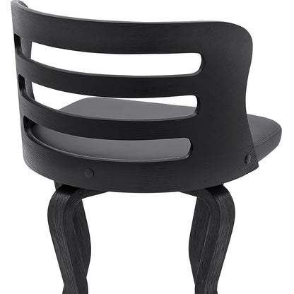 25" Gray And Black Faux Leather And Fabric And Iron Low Back Counter Height Swivel Bar Chair
