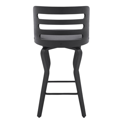 25" Gray And Black Faux Leather And Fabric And Iron Low Back Counter Height Swivel Bar Chair