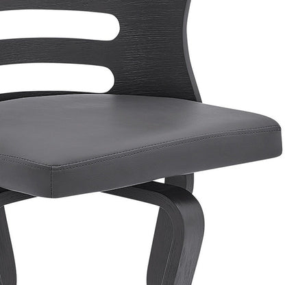 25" Gray And Black Faux Leather And Fabric And Iron Low Back Counter Height Swivel Bar Chair