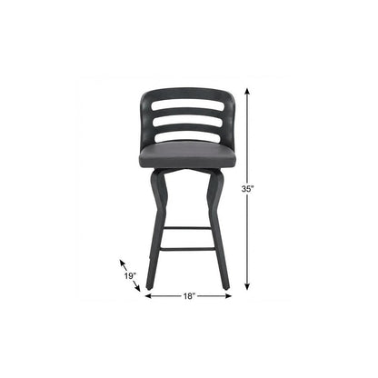 25" Gray And Black Faux Leather And Fabric And Iron Low Back Counter Height Swivel Bar Chair