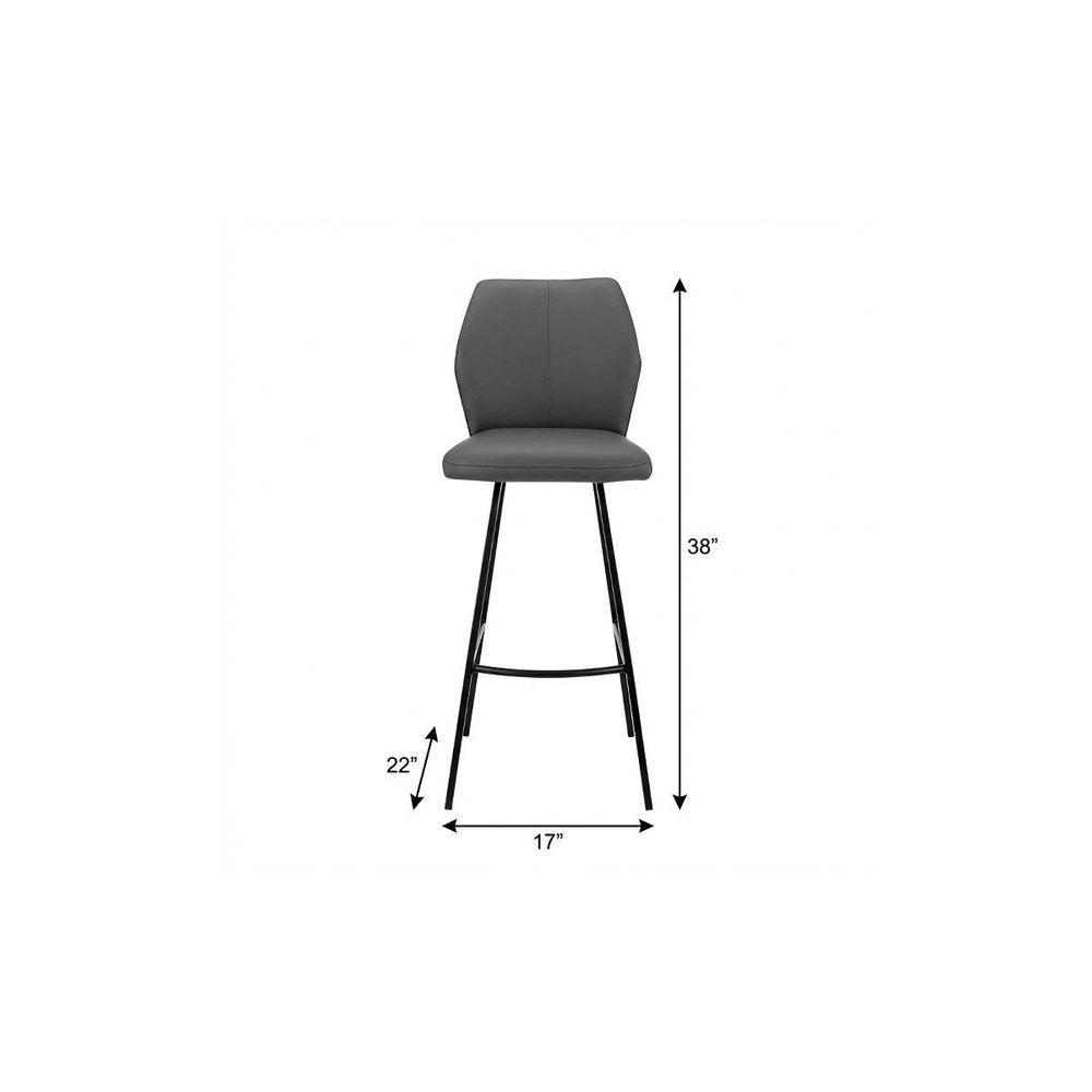 26" Gray And Black Faux Leather And Iron Counter Height Bar Chair