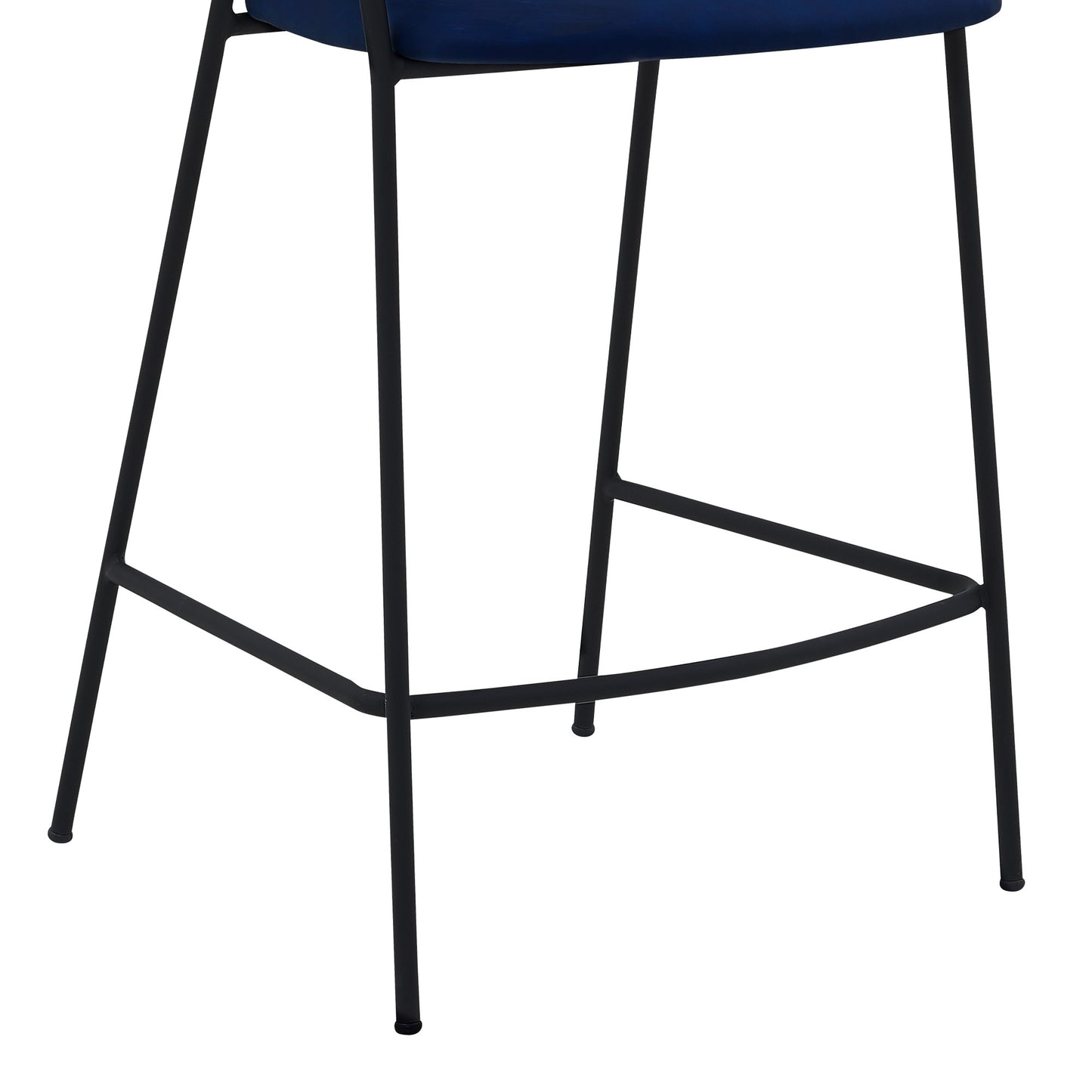 26" Blue And Black Faux Leather And Iron Low Back Counter Height Bar Chair