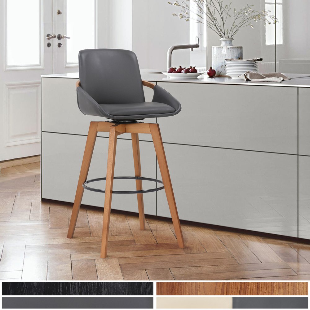 31" Gray And Black Fabric And Iron Bar Height Swivel Bar Chair