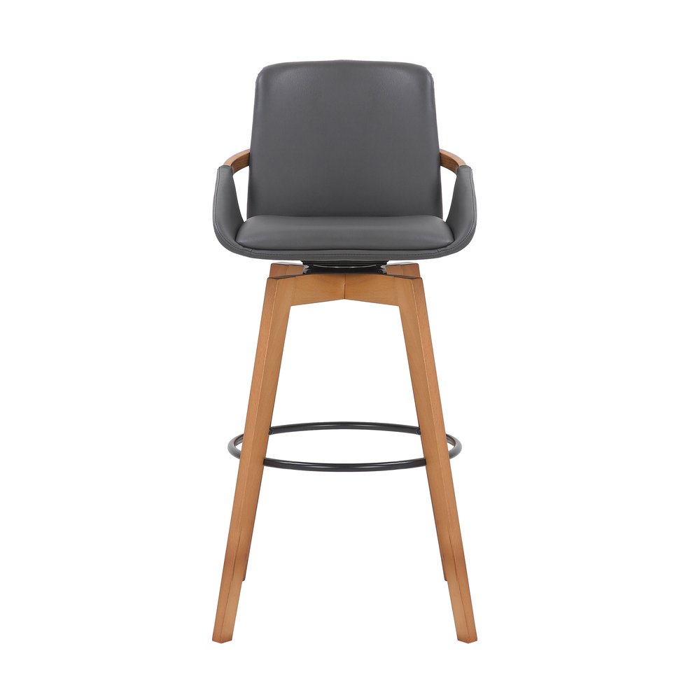 31" Gray And Black Fabric And Iron Bar Height Swivel Bar Chair