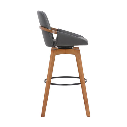 31" Gray And Black Fabric And Iron Bar Height Swivel Bar Chair