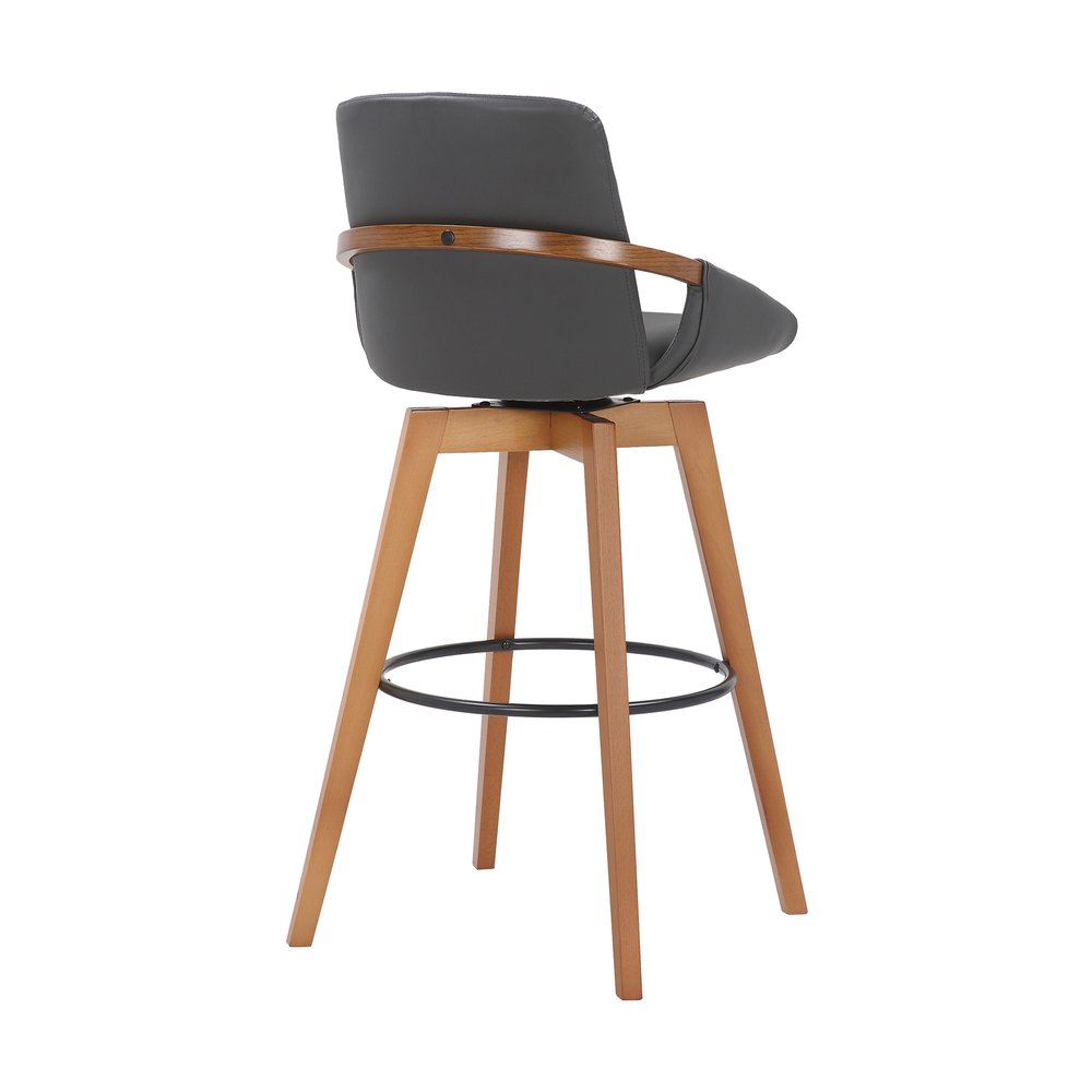 31" Gray And Black Fabric And Iron Bar Height Swivel Bar Chair