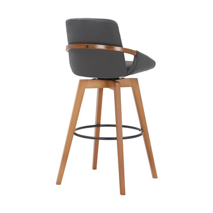 31" Gray And Black Fabric And Iron Bar Height Swivel Bar Chair