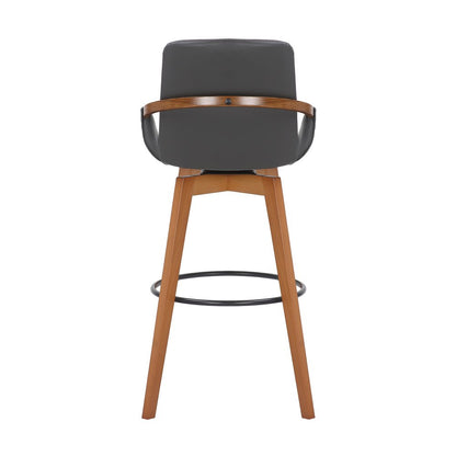 31" Gray And Black Fabric And Iron Bar Height Swivel Bar Chair