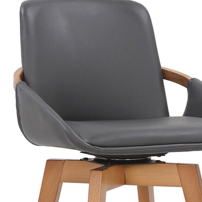 31" Gray And Black Fabric And Iron Bar Height Swivel Bar Chair