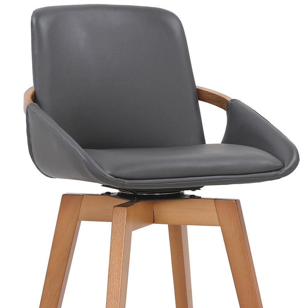 31" Gray And Black Fabric And Iron Bar Height Swivel Bar Chair