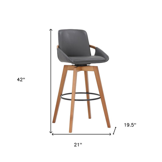 31" Gray And Black Fabric And Iron Bar Height Swivel Bar Chair
