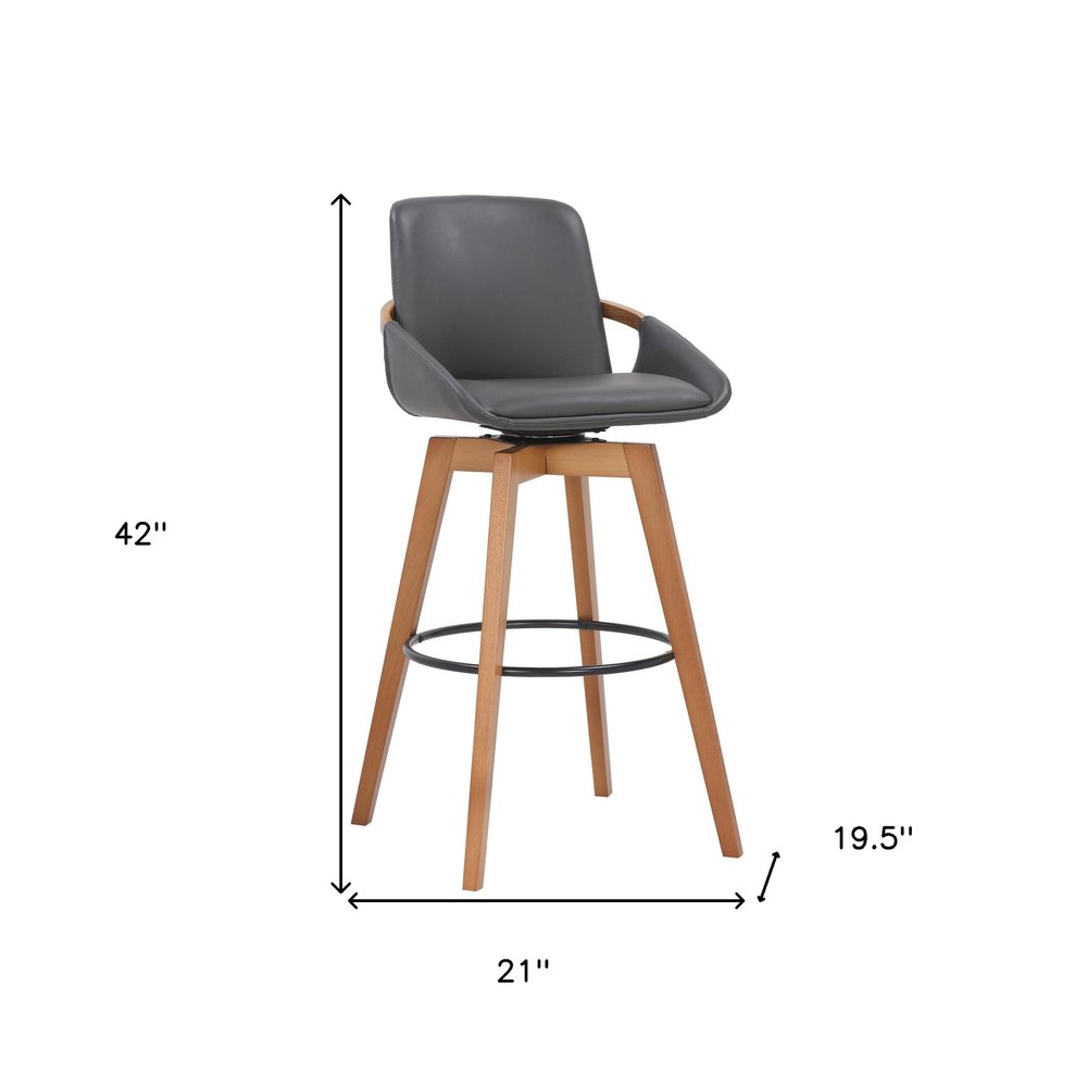 31" Gray And Black Fabric And Iron Bar Height Swivel Bar Chair