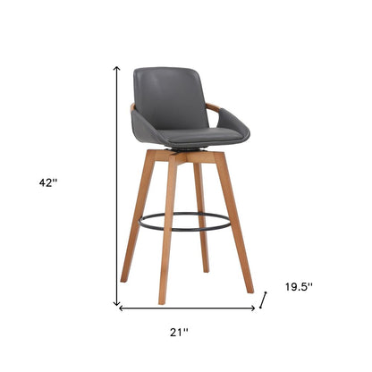 31" Gray And Black Fabric And Iron Bar Height Swivel Bar Chair