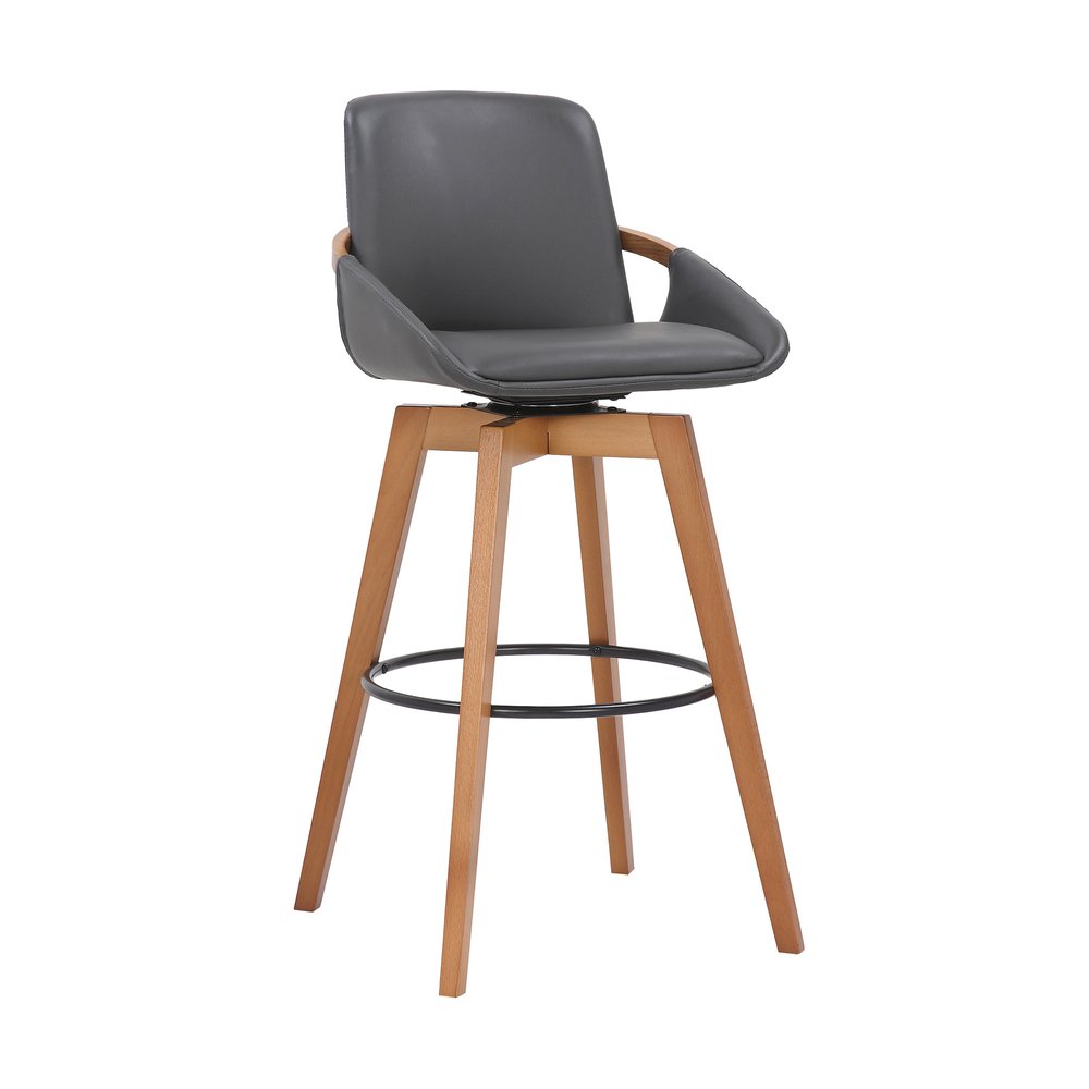 31" Gray And Black Fabric And Iron Bar Height Swivel Bar Chair