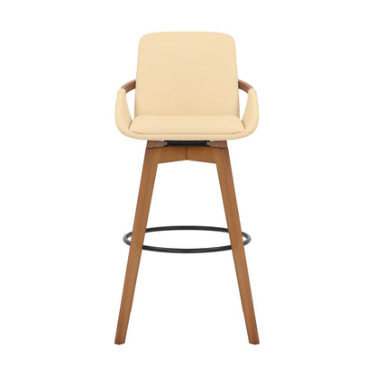 31" Cream and Black Fabric and Iron Bar Height Swivel Bar Chair
