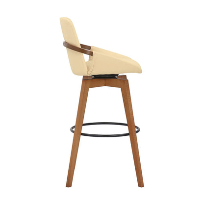 31" Cream and Black Fabric and Iron Bar Height Swivel Bar Chair