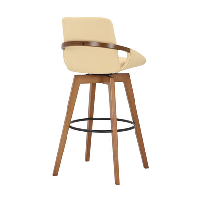 31" Cream and Black Fabric and Iron Bar Height Swivel Bar Chair