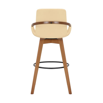 31" Cream and Black Fabric and Iron Bar Height Swivel Bar Chair